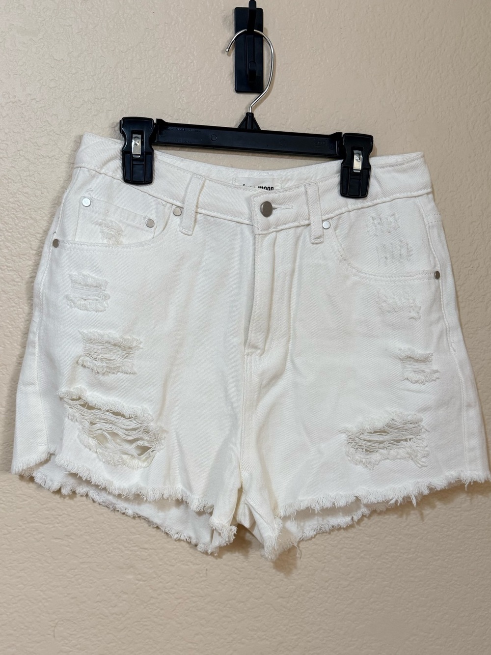 White Distressed High-Rise Denim Shorts - Women